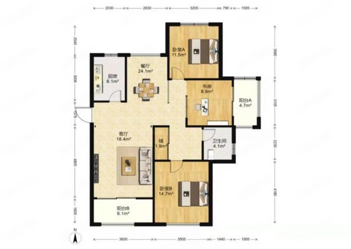 银洲&middot;皇家花园 3室2厅1卫 132m&sup2;