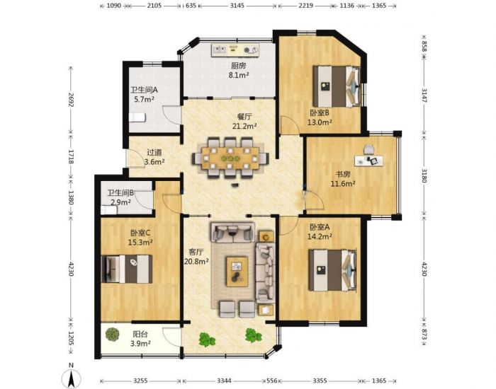 和兴花苑 4室2厅2卫 148m&sup2;
