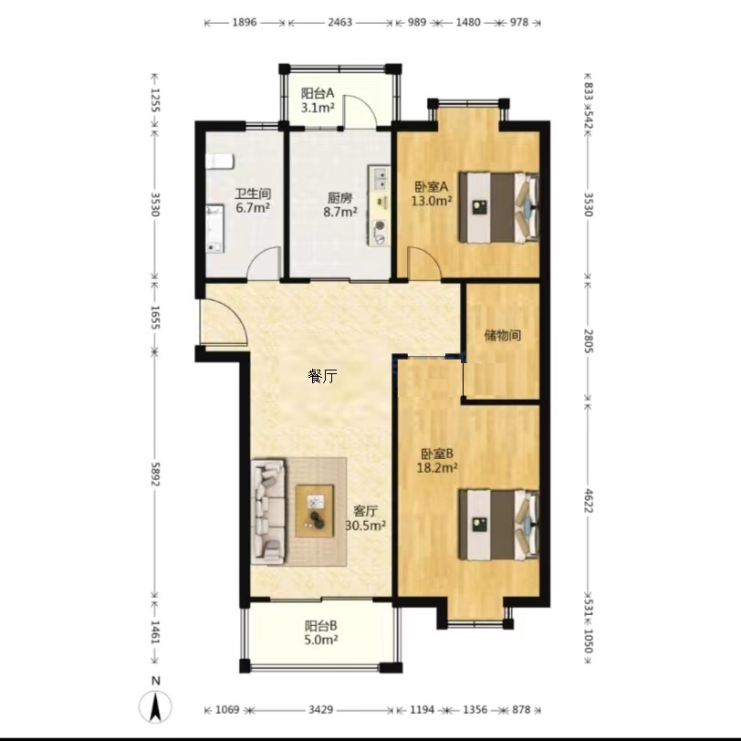 颐景苑 3室2厅1卫 115.71m&sup2;