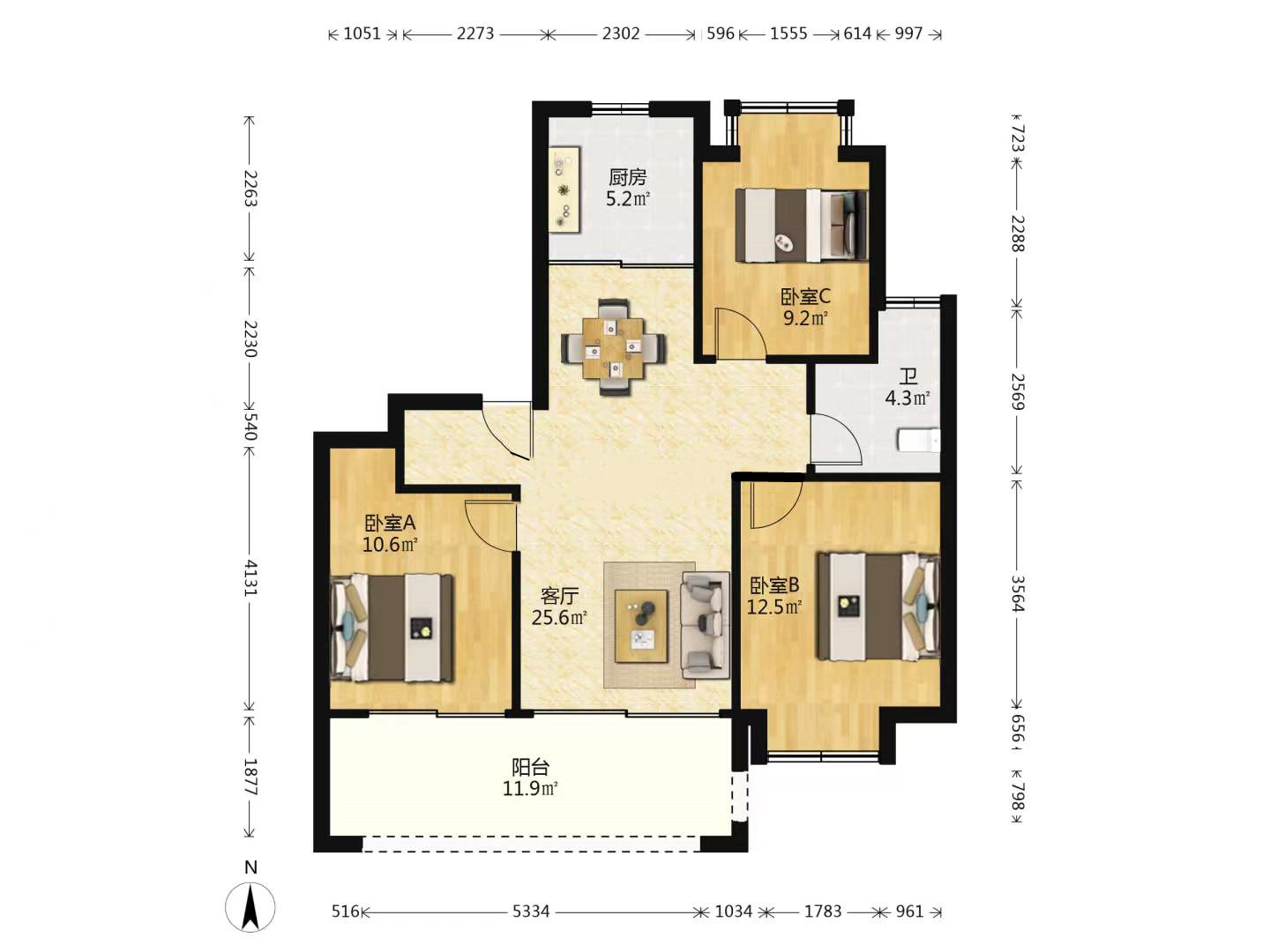 远创宸樾 3室2厅1卫 93m&sup2;