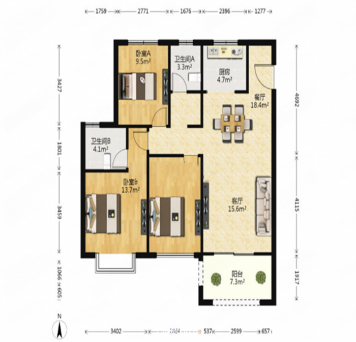 林肯公园 3室2厅2卫 113m&sup2;