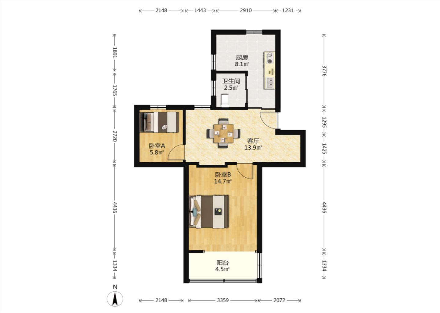 北濠桥新村 2室1厅1卫 62m&sup2;