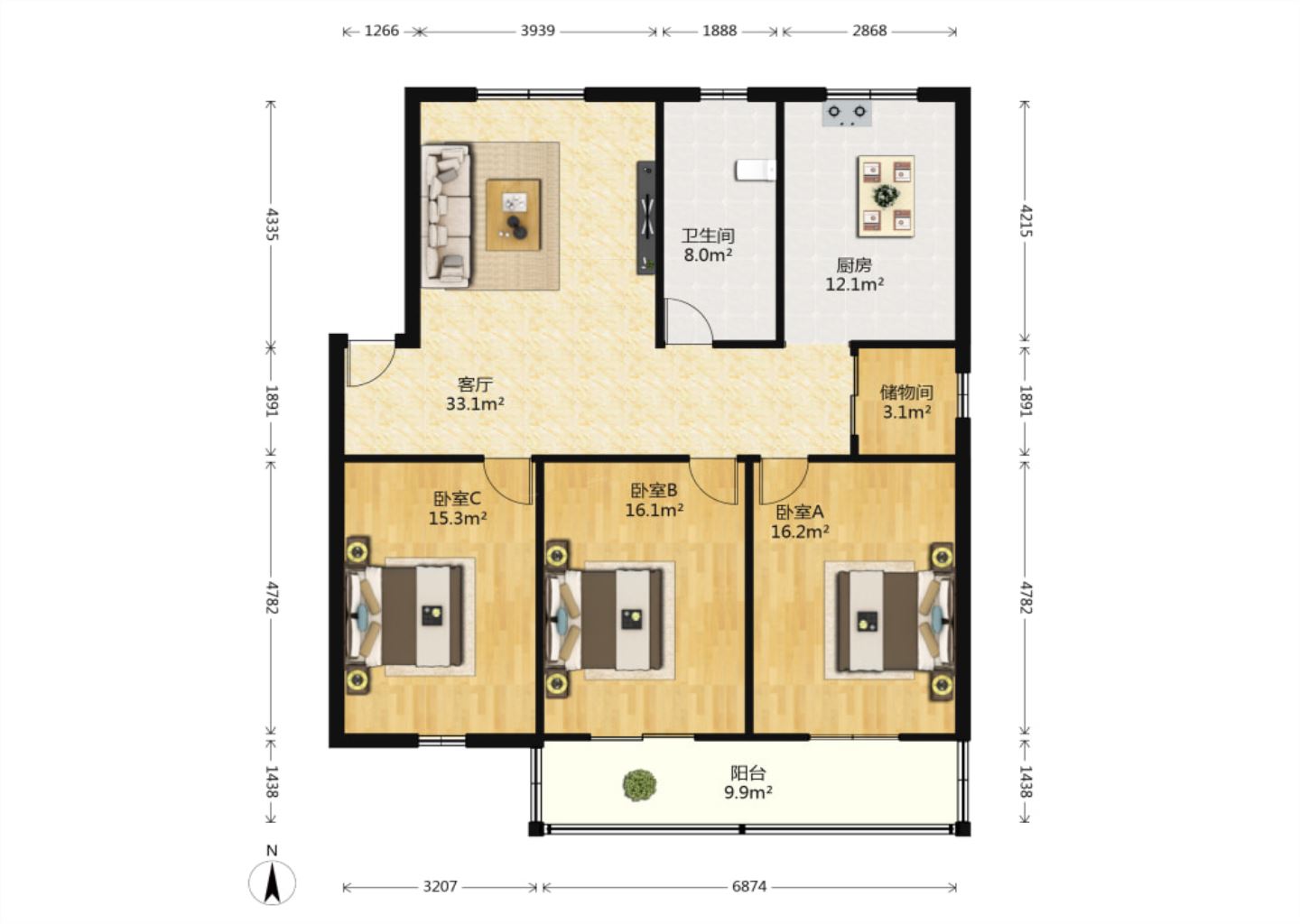 南川园小区 3室2厅1卫 130.50m&sup2;