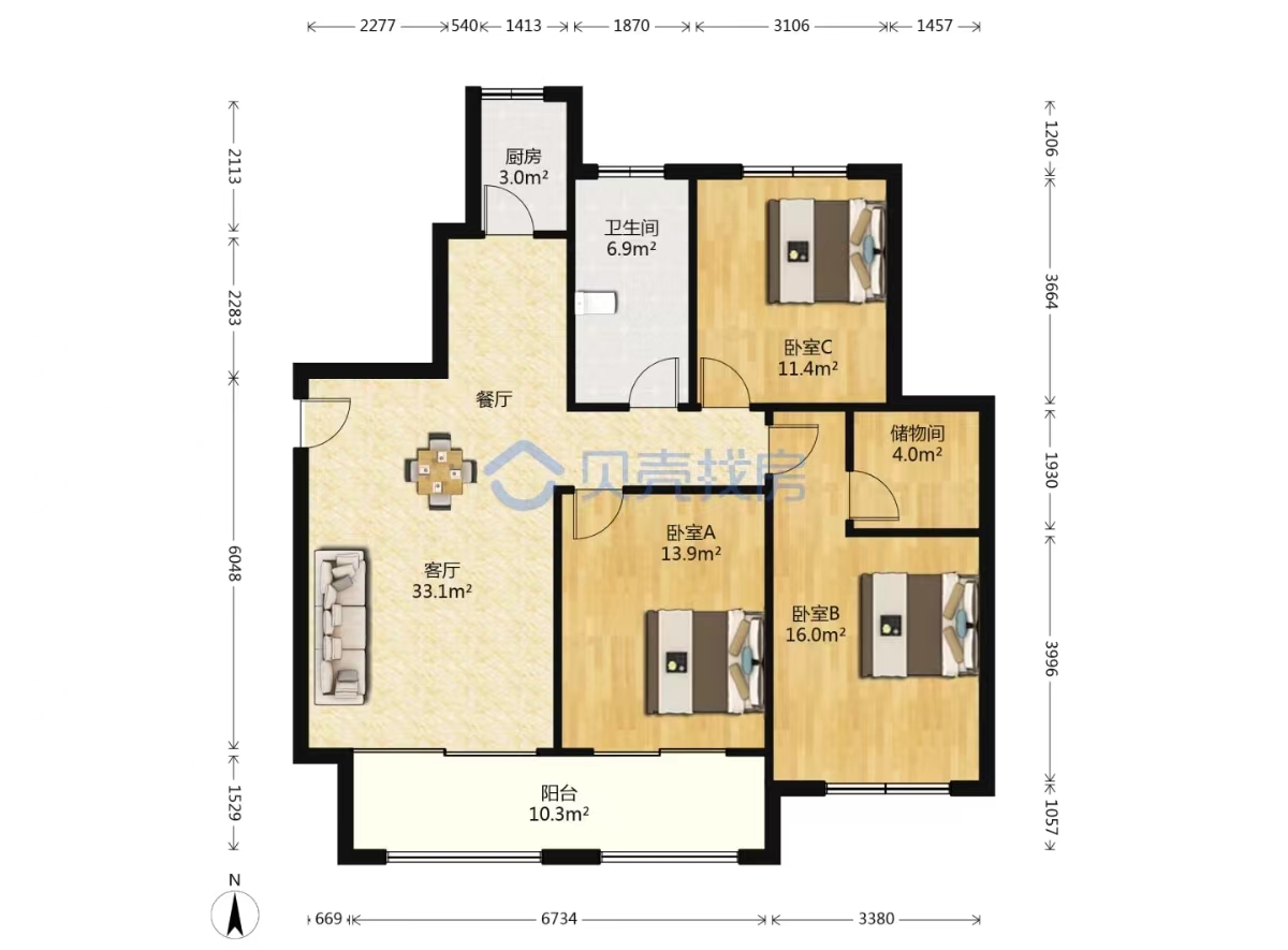 沙家圩花苑 3室1厅1卫 133.00m&sup2;
