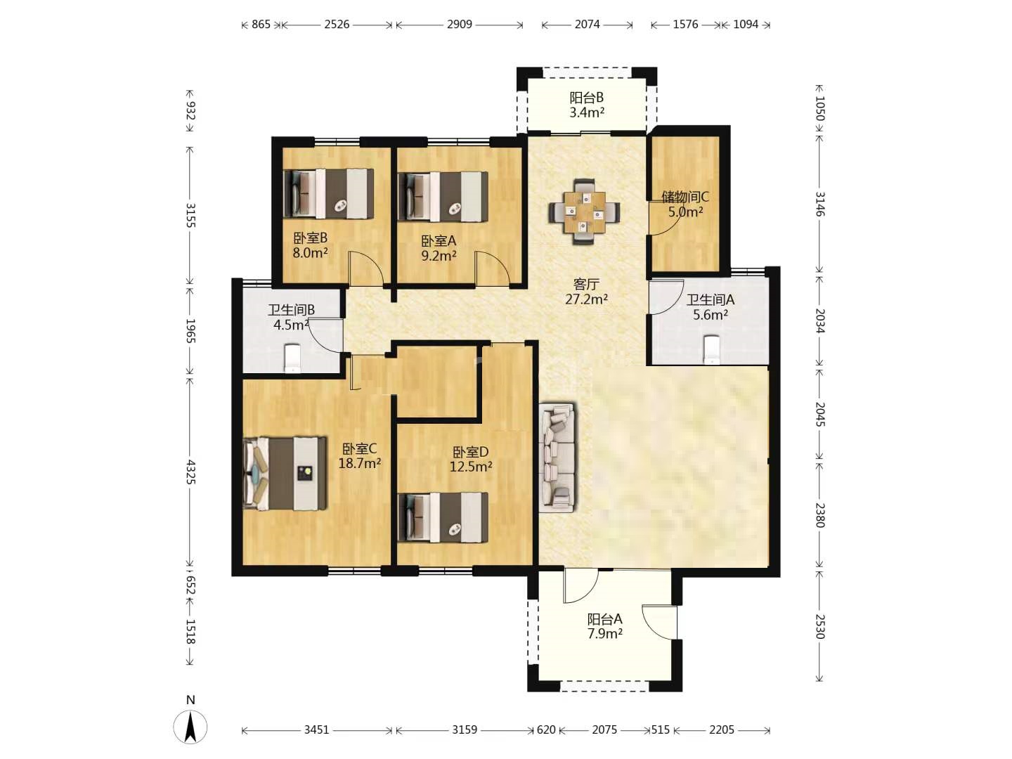优山美地花园南区 4室2厅2卫 145.00m²