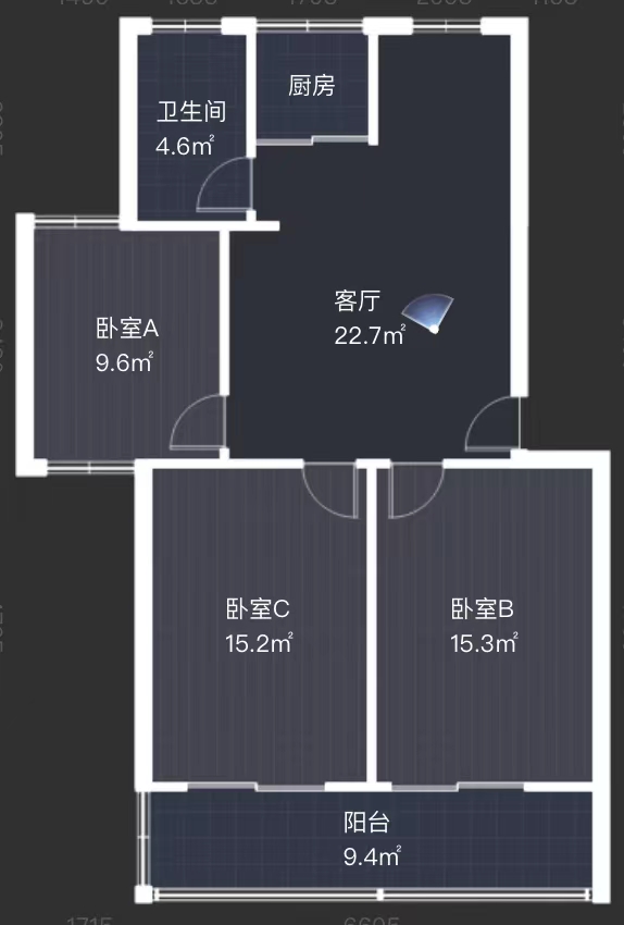 虹南小区 3室2厅1卫 91.00m&sup2;
