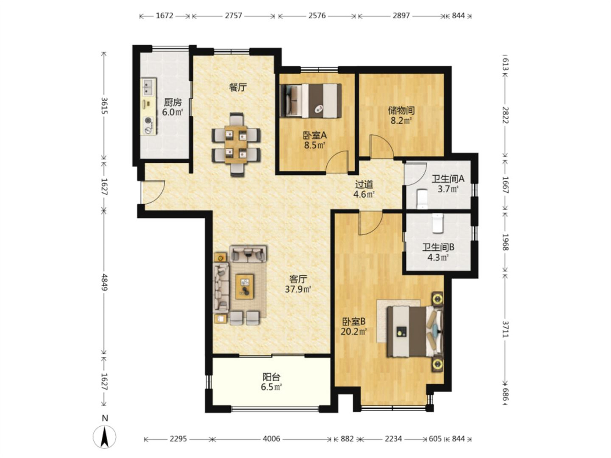 华强城 3室2厅2卫 129.70m&sup2;