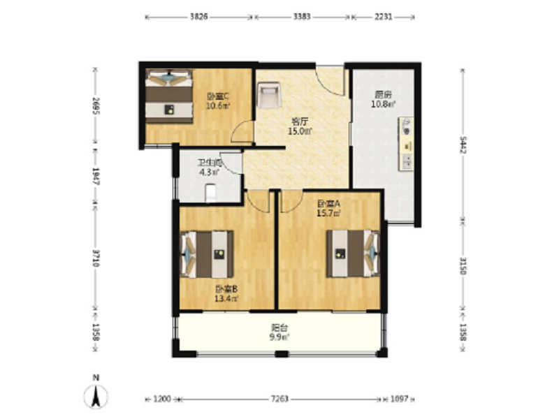 三里墩花苑 2室1厅1卫 98m&sup2;