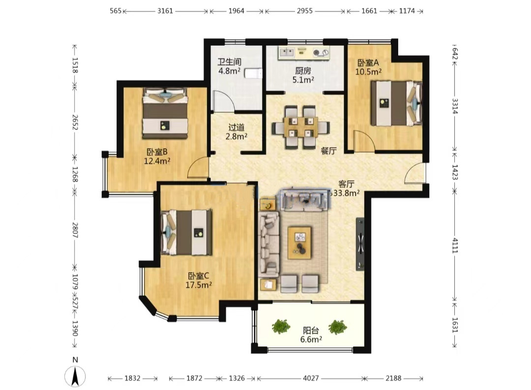 帝奥世伦名郡 3室2厅1卫 125.07m&sup2;