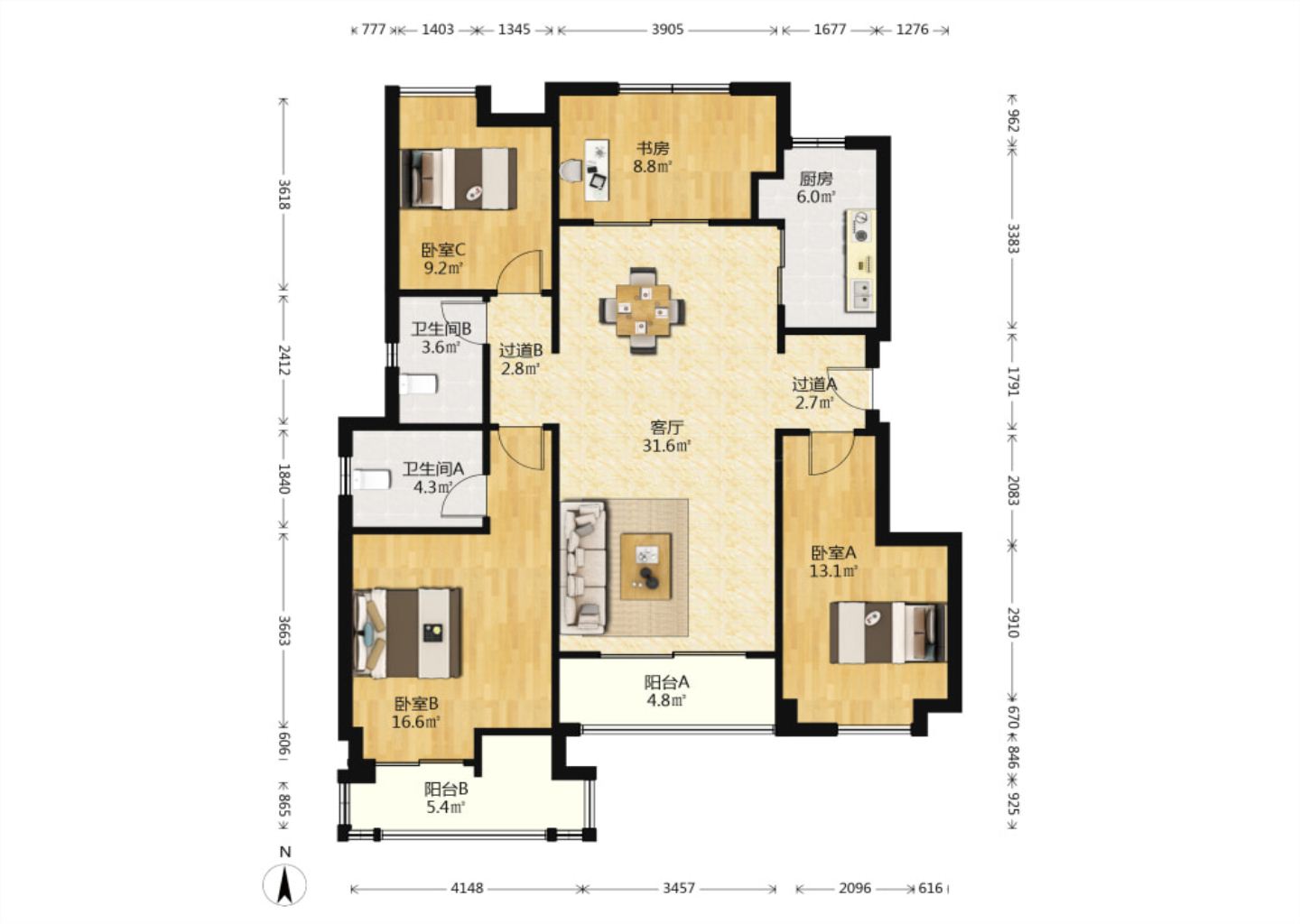 中海碧林湾 4室2厅2卫 123.74m&sup2;