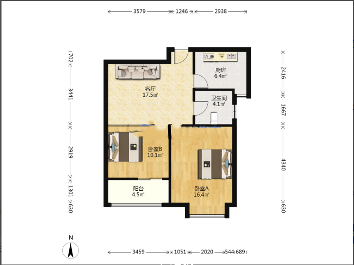 中南世纪城98街区 2室1厅1卫 88.00m&sup2;