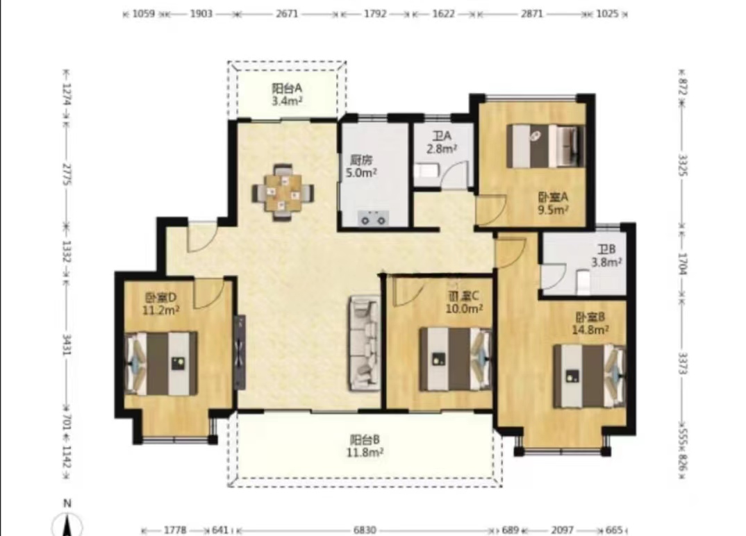 中南熙悦(南通经济技术开发区) 4室2厅2卫 122m&sup2;