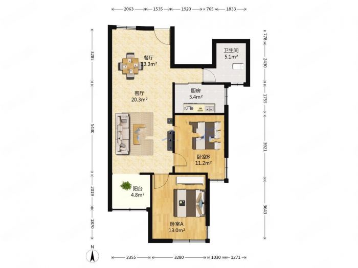 万通城 2室2厅1卫 91.5m&sup2;