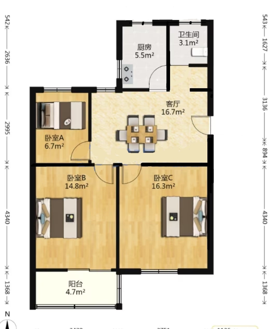 新桥北村 2室1厅1卫 73.00m&sup2;