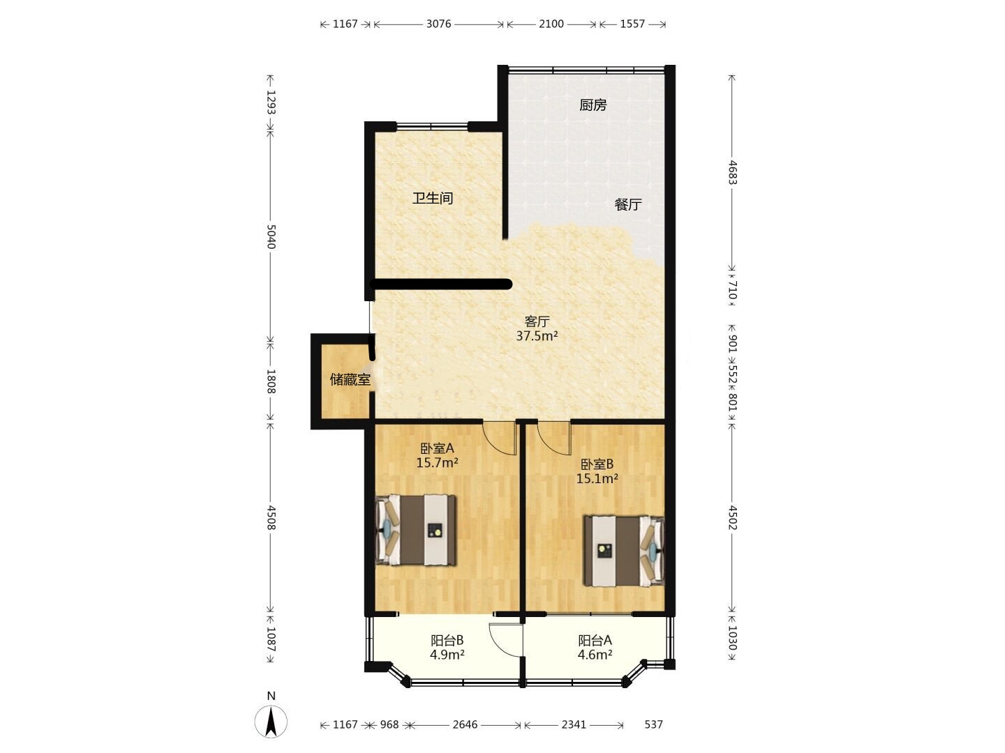天都花苑 2室1厅1卫 97m&sup2;