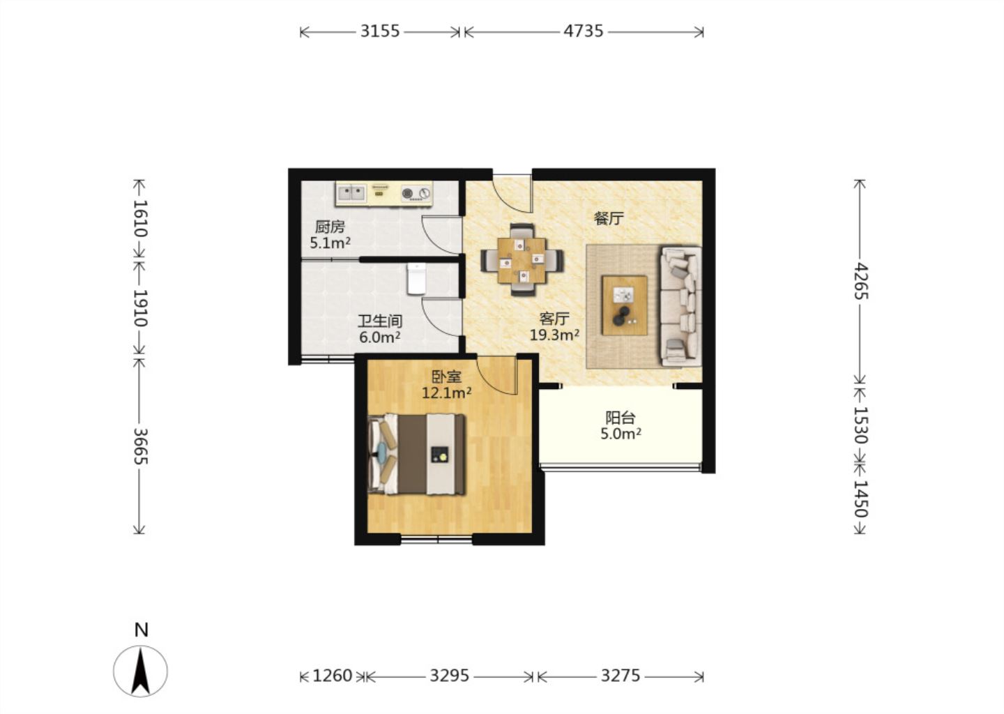 学士府 1室1厅1卫 60.98m²