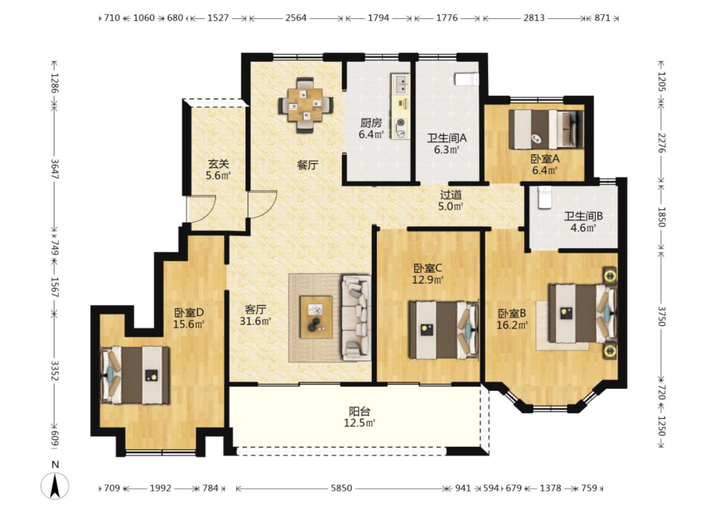 盛和九里香堤二期 4室2厅2卫 145.00m&sup2;