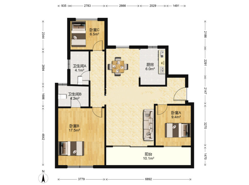 世茂九龙庭 3室2厅2卫 124.67m&sup2;