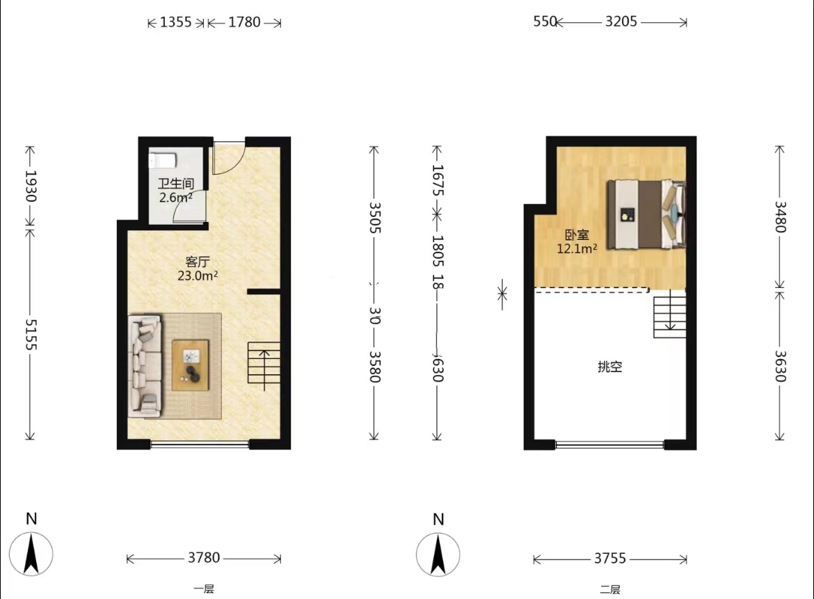 红星天铂 1室1厅1卫 37.6m&sup2;