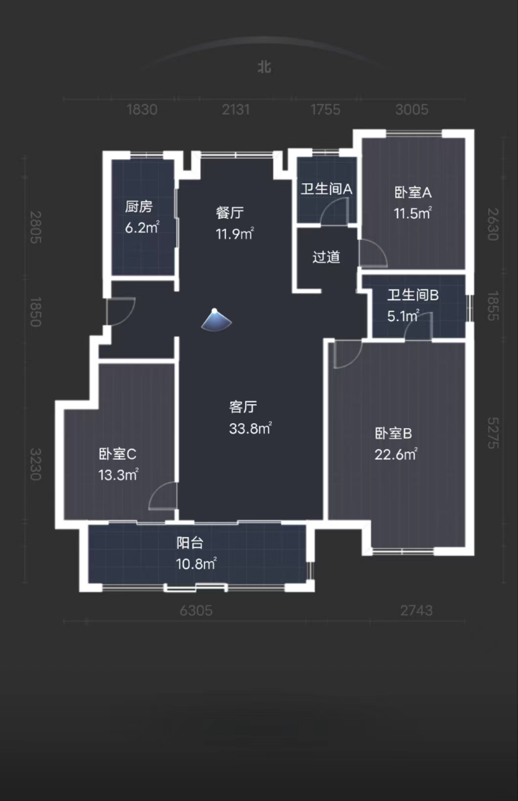 中南万科大都会 3室2厅2卫 133m&sup2;