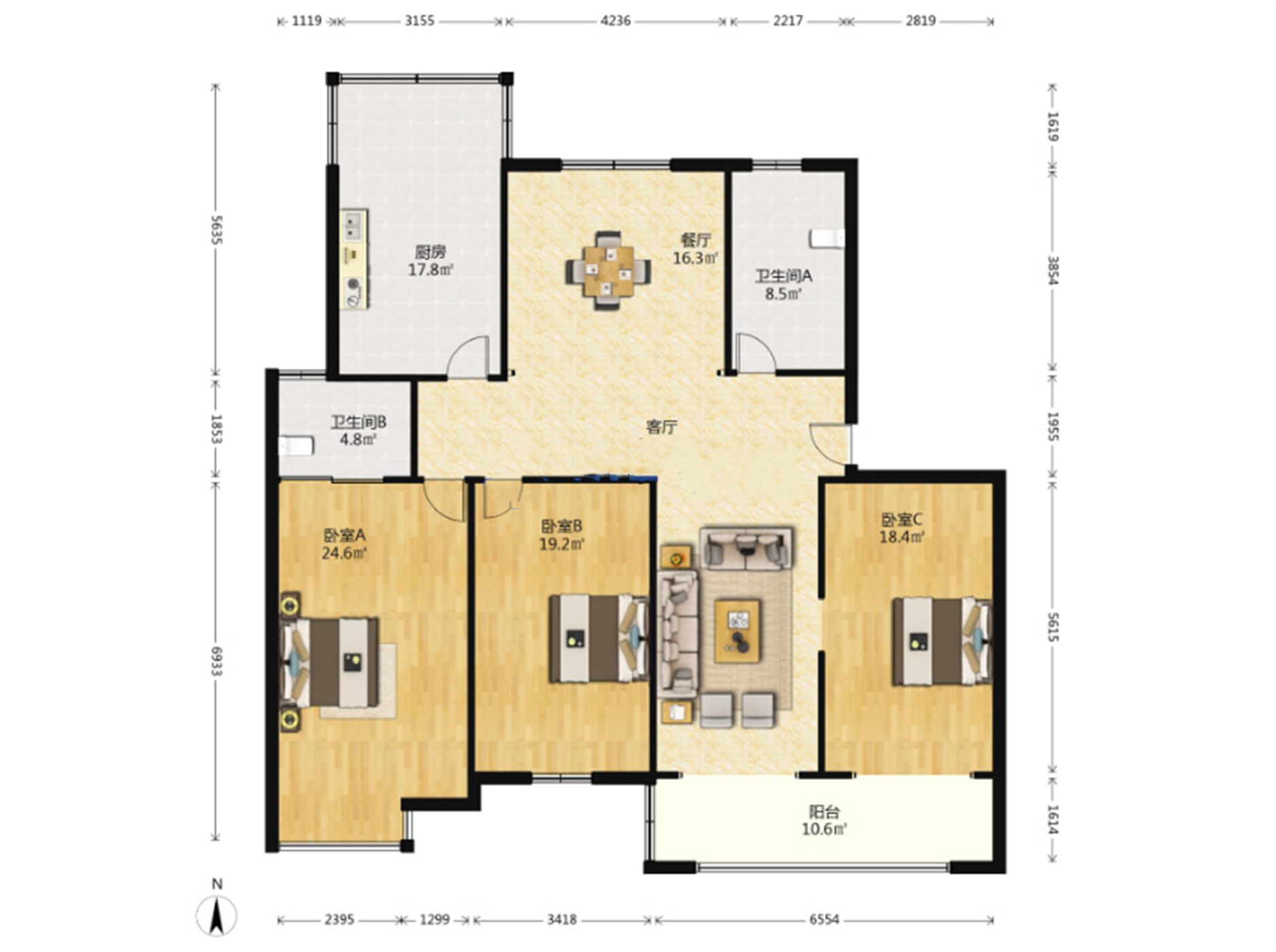 春晖花园 3室2厅2卫 174m&sup2;