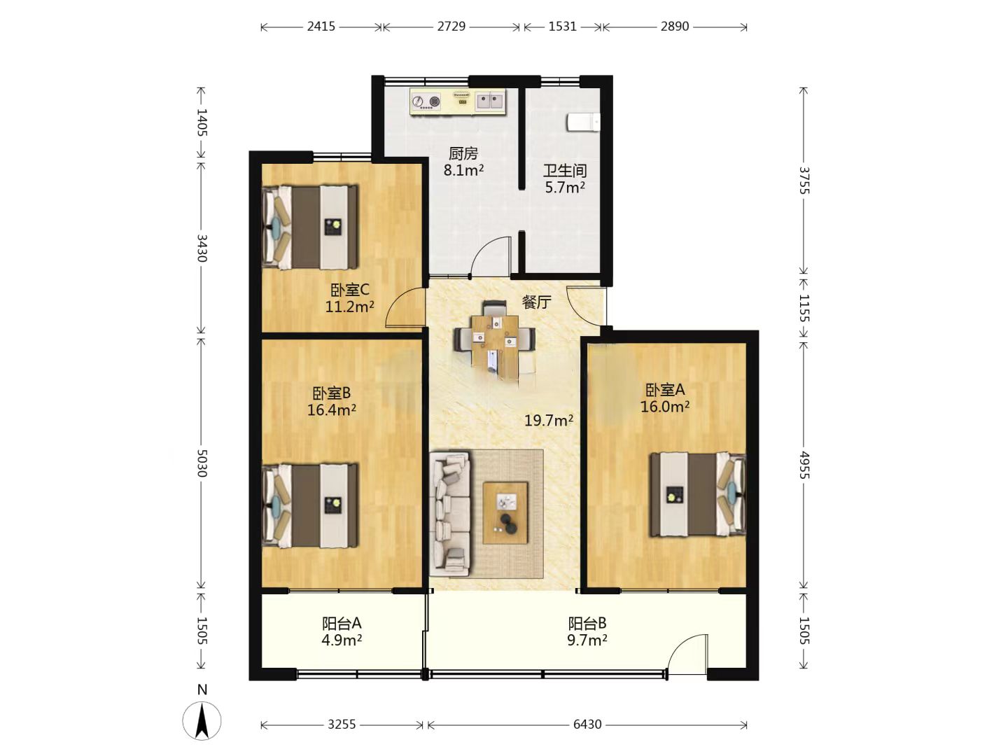 南山新村 3室1厅1卫 96m&sup2;