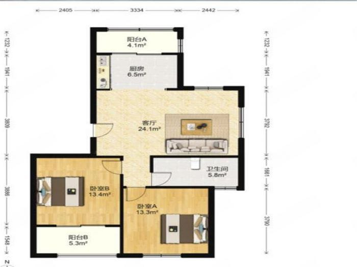 光明嘉苑 2室1厅1卫 93m&sup2;