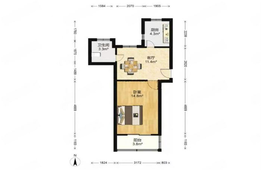 板桥南村东 1室1厅1卫 40m&sup2;