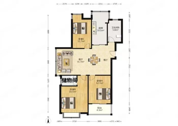 融悦华庭 3室2厅2卫 129.00m&sup2;