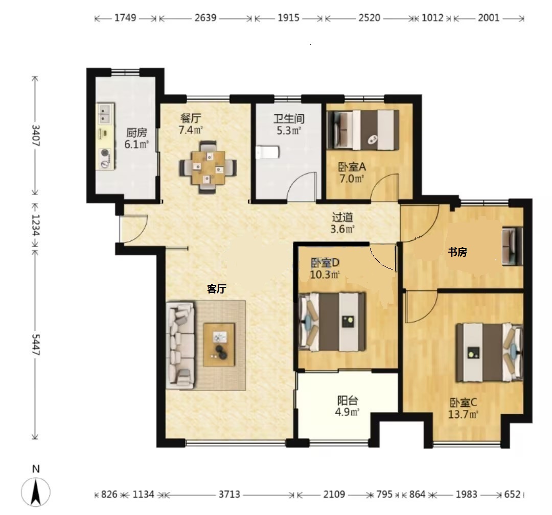 五洲御锦城 3室2厅2卫 116.00m&sup2;