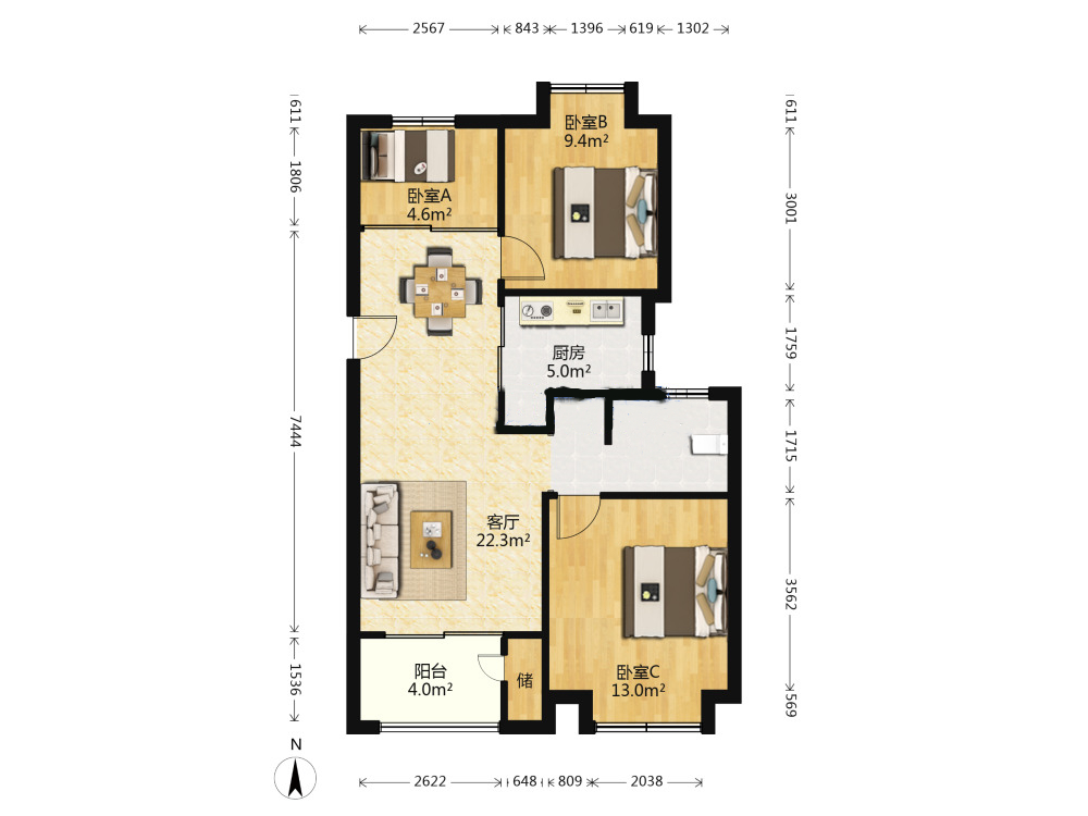 新城香溢紫郡 2室1厅1卫 89.00m&sup2;