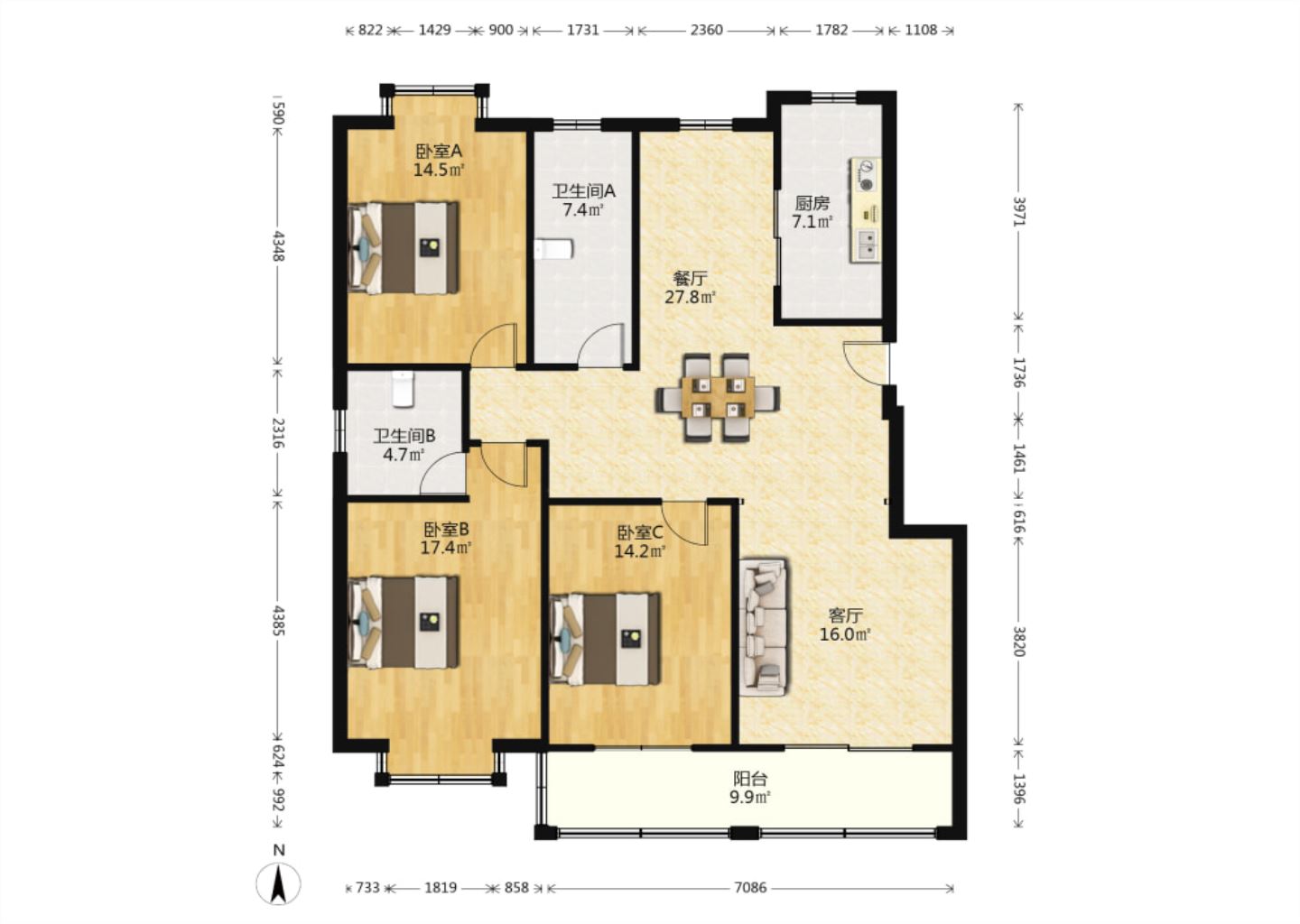 外滩北苑 3室2厅2卫 138m&sup2;