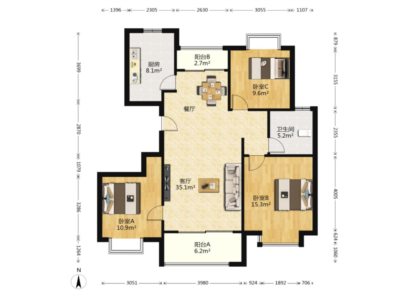 尚海湾 3室2厅1卫 125.00m&sup2;