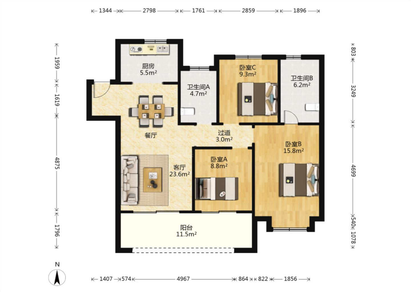 新城香溢紫郡 4室2厅2卫 123m²