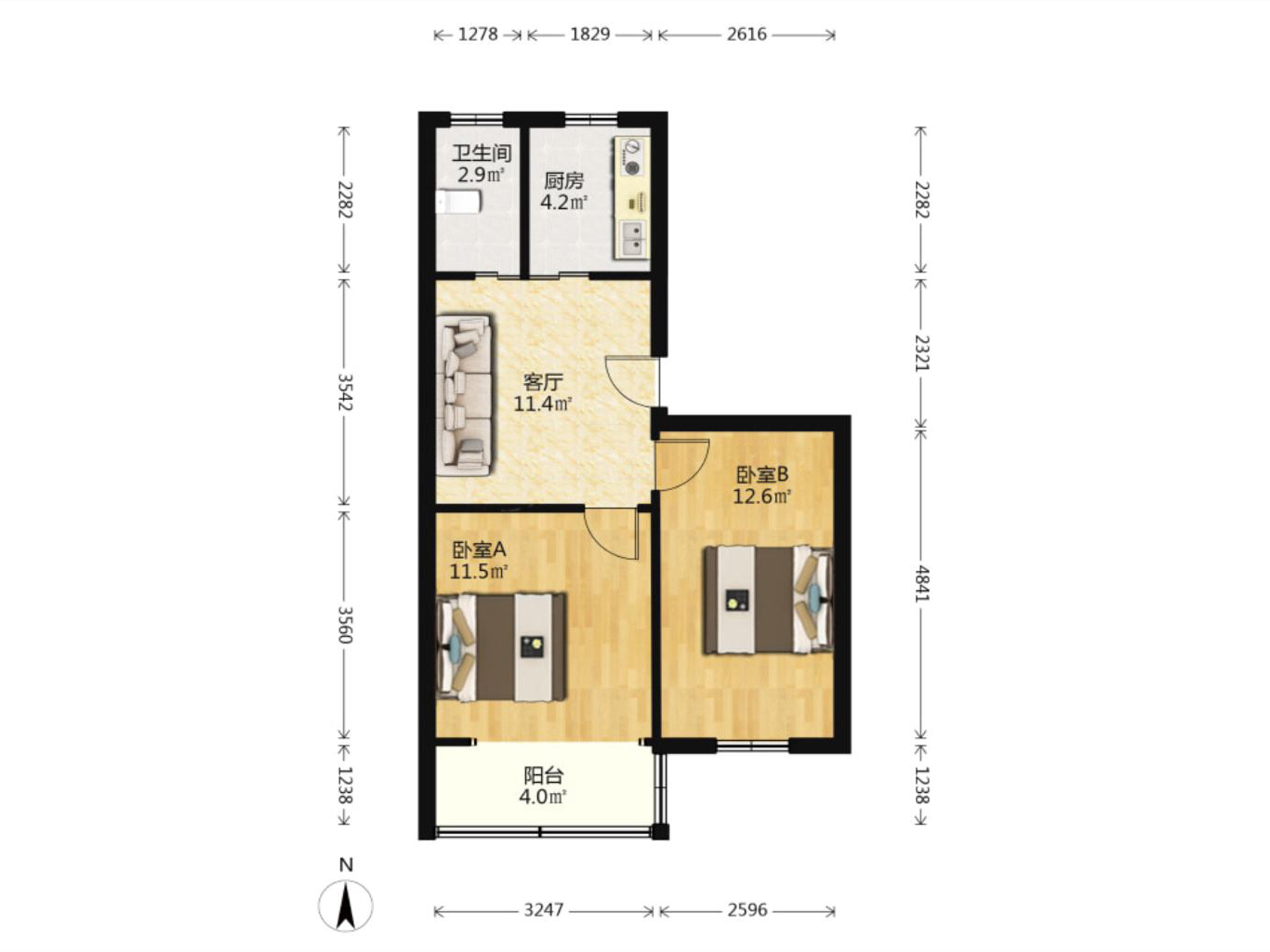 北街新村 2室1厅1卫 60m&sup2;