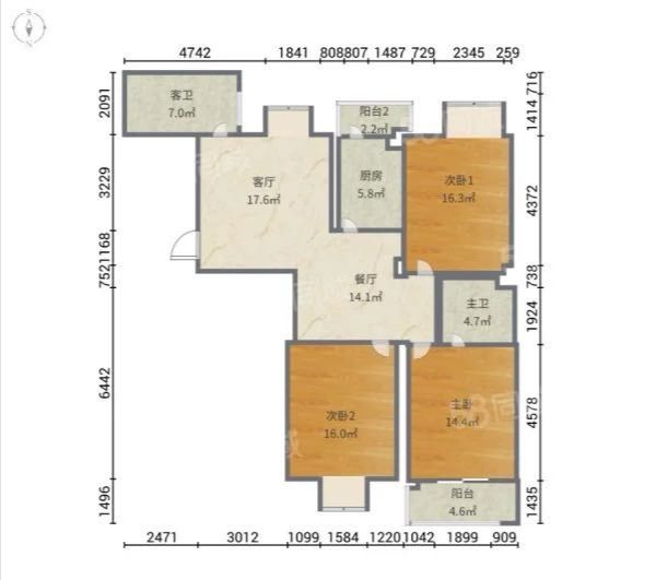 天一裕景苑 3室2厅1卫 120.00m&sup2;
