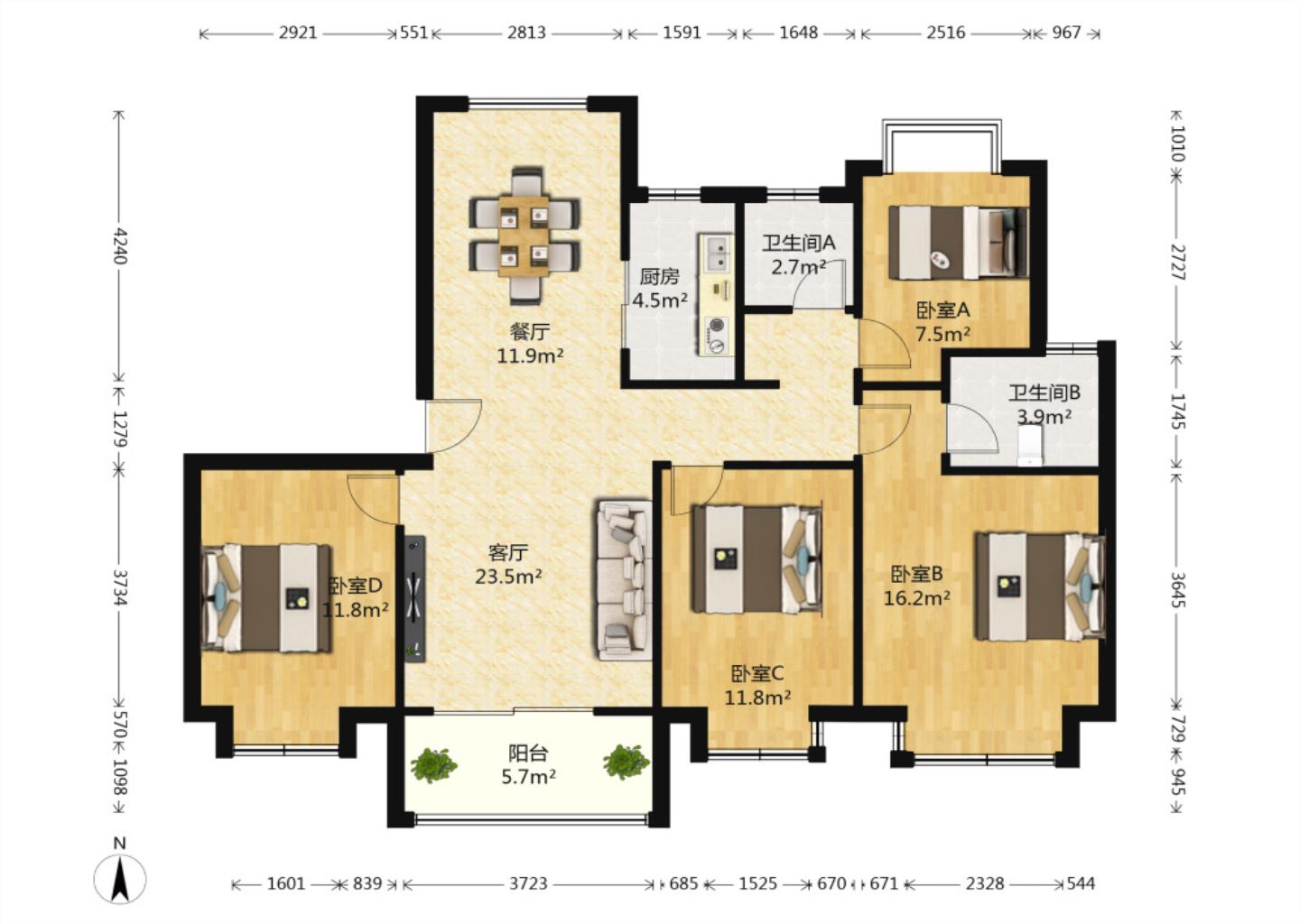 中南世纪花城三期 4室2厅2卫 145.00m&sup2;