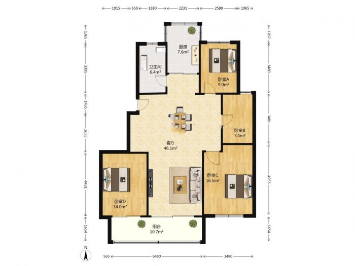 兴和家园 3室2厅2卫 149m²