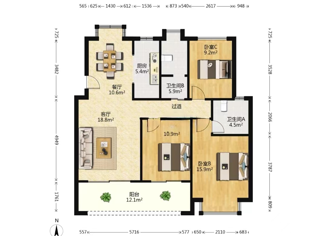 春风南岸东园 3室2厅2卫 117m&sup2;