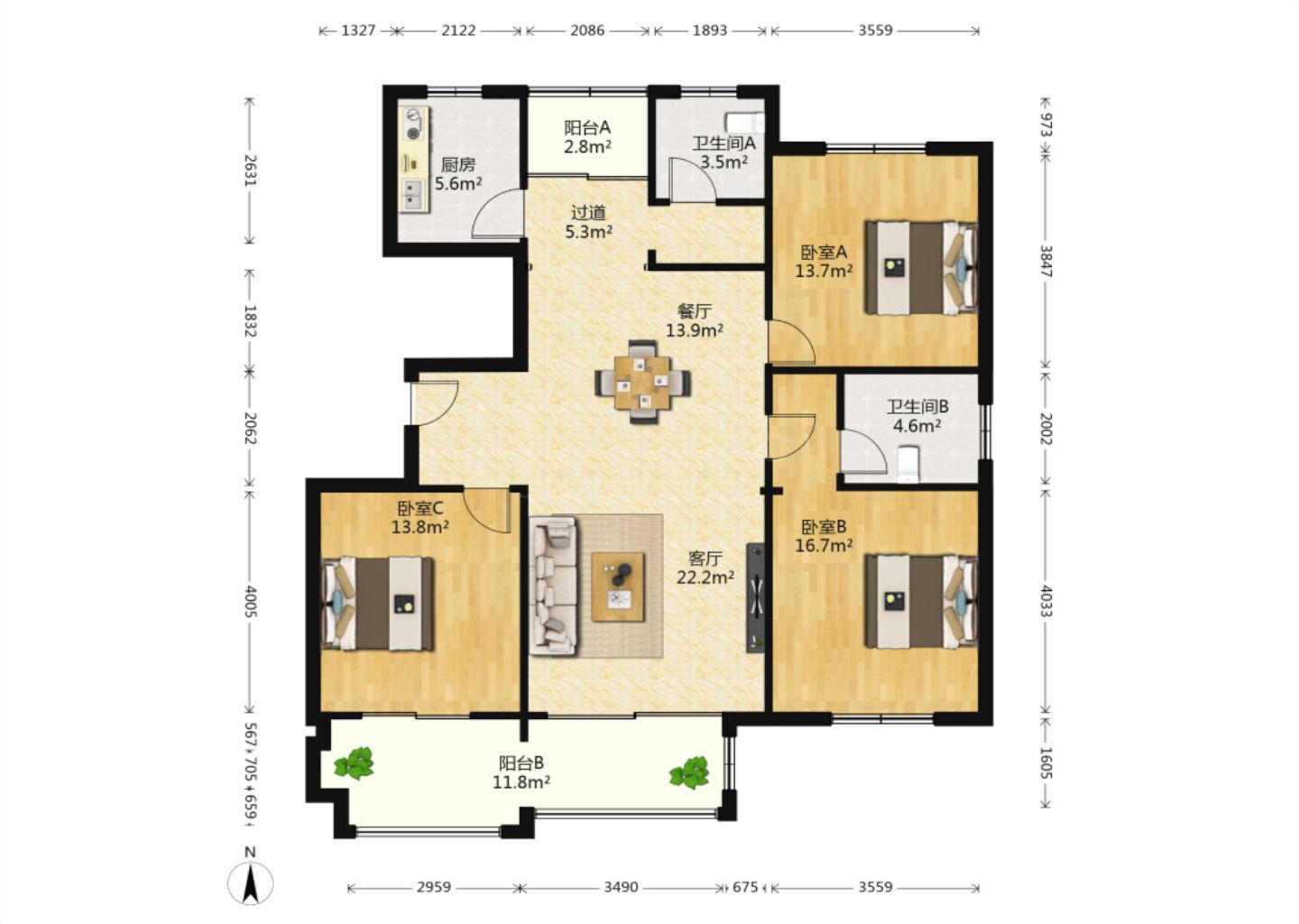 兴石花园 3室2厅2卫 110m&sup2;