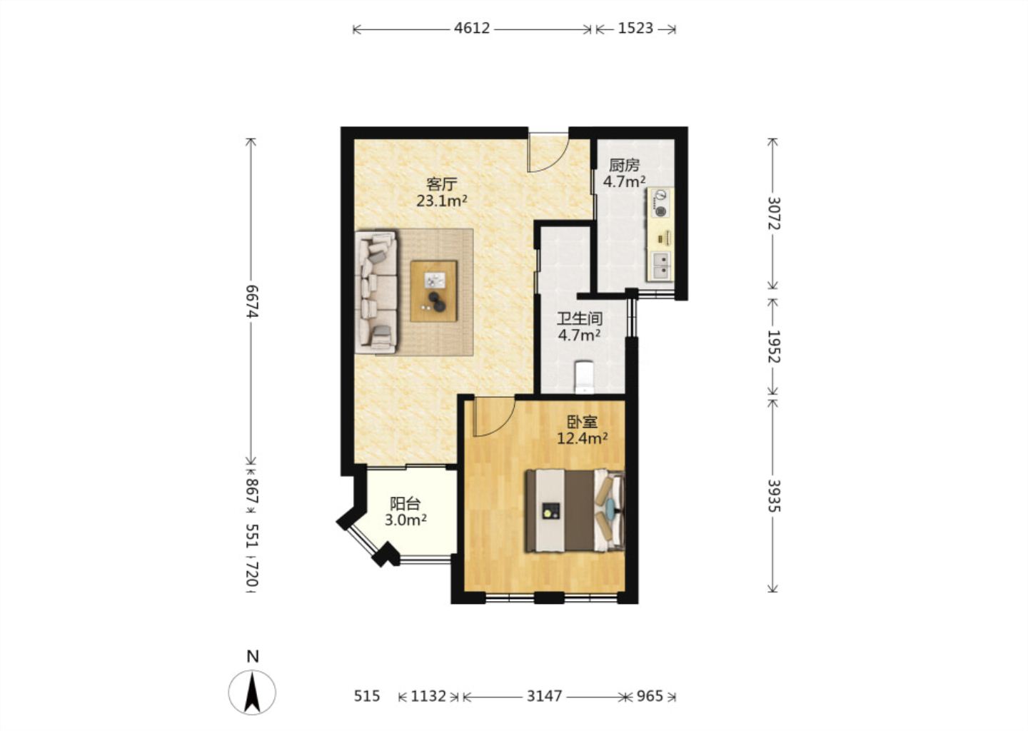现代生活广场 1室1厅1卫 66.00m&sup2;