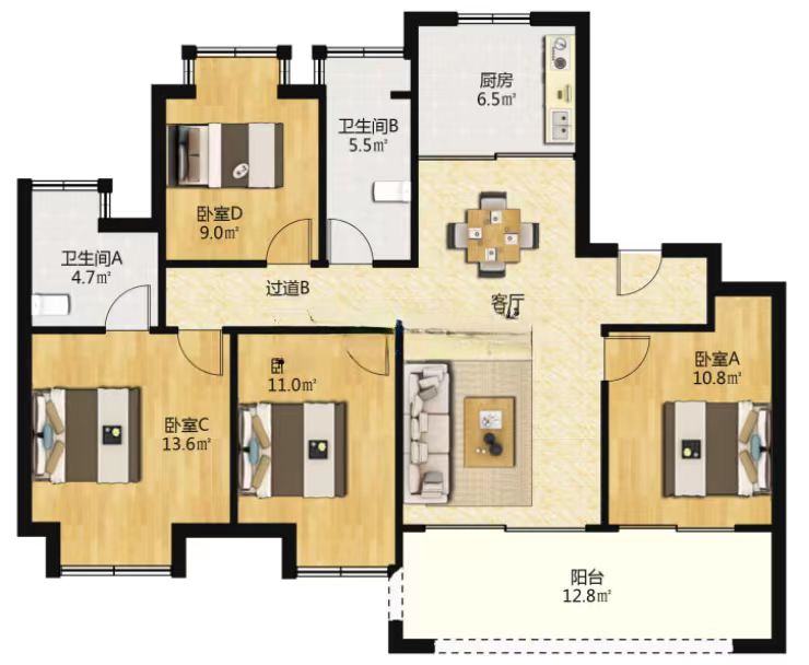 远创宸樾 4室2厅2卫 120.30m&sup2;