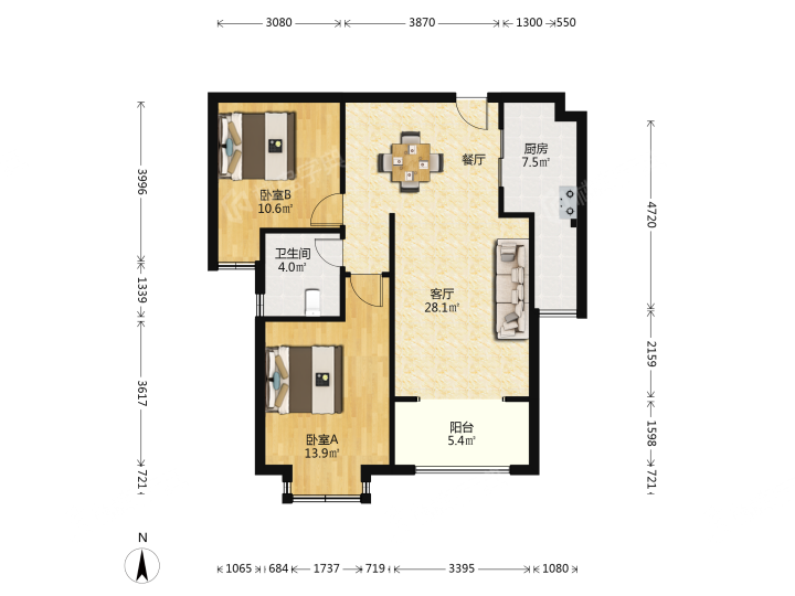 华强城 2室2厅1卫 90.63m&sup2;