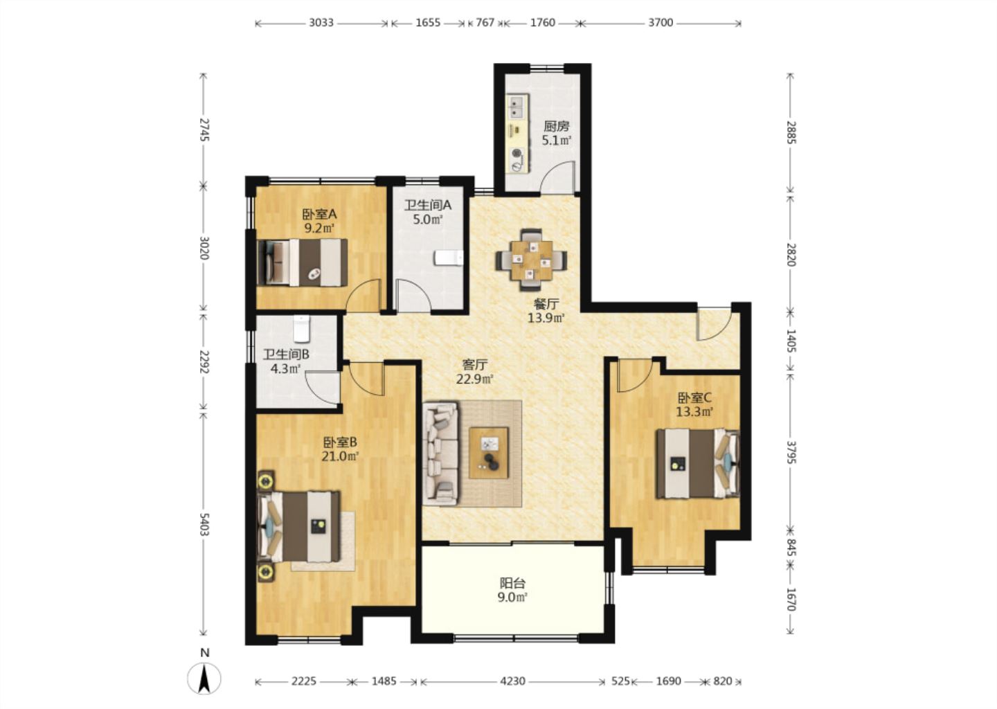 万科城市之光 3室2厅2卫 121m&sup2;