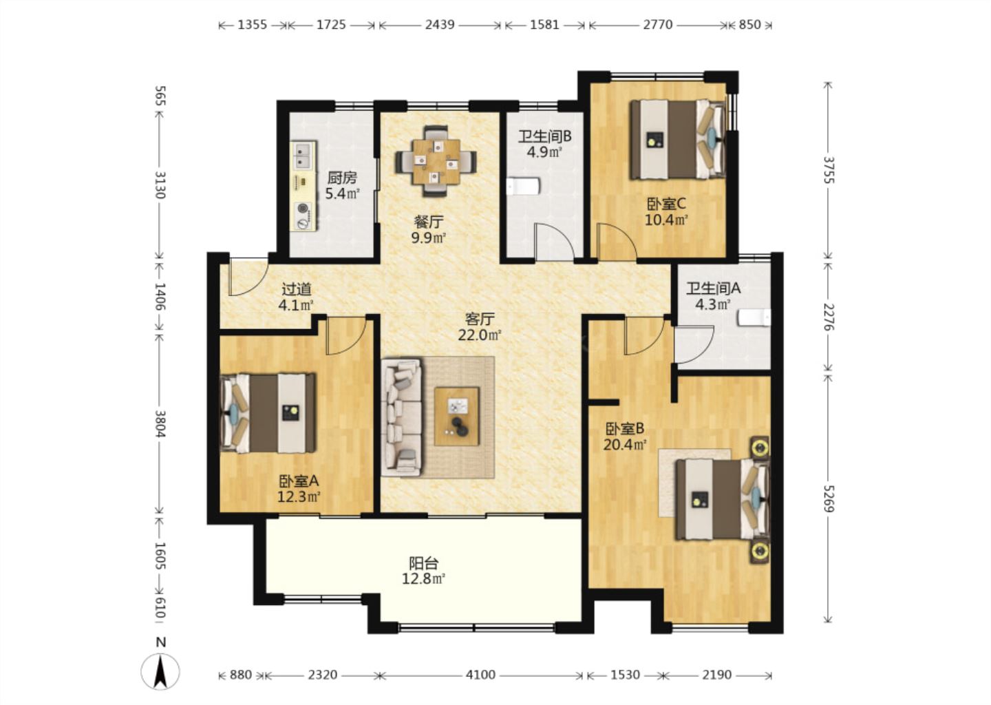 万科城市之光 3室2厅2卫 119m&sup2;
