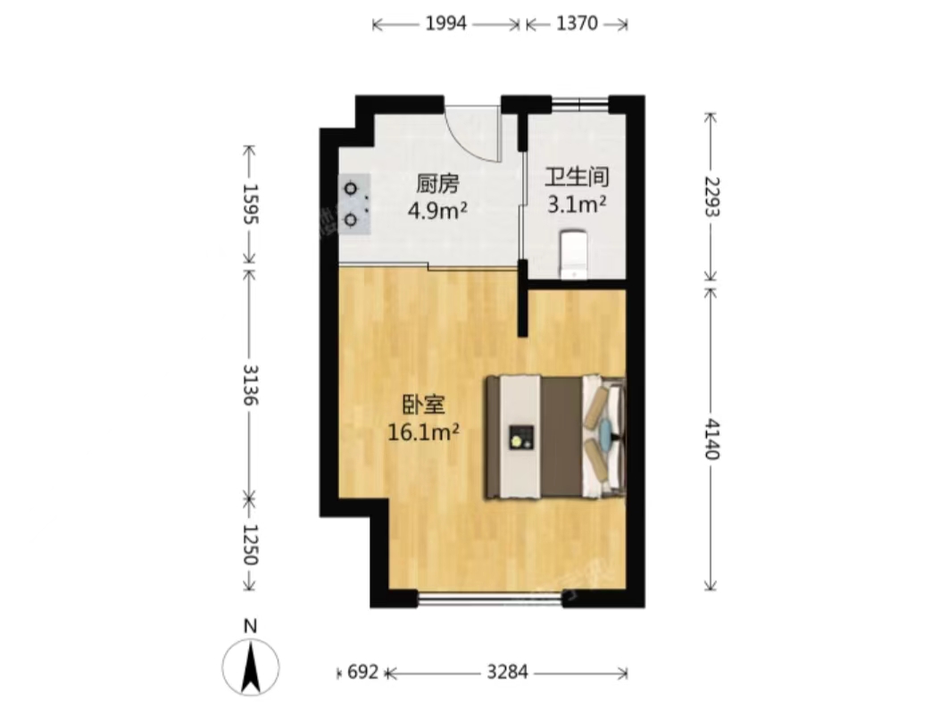 国城广场 1室1厅1卫 40m&sup2;