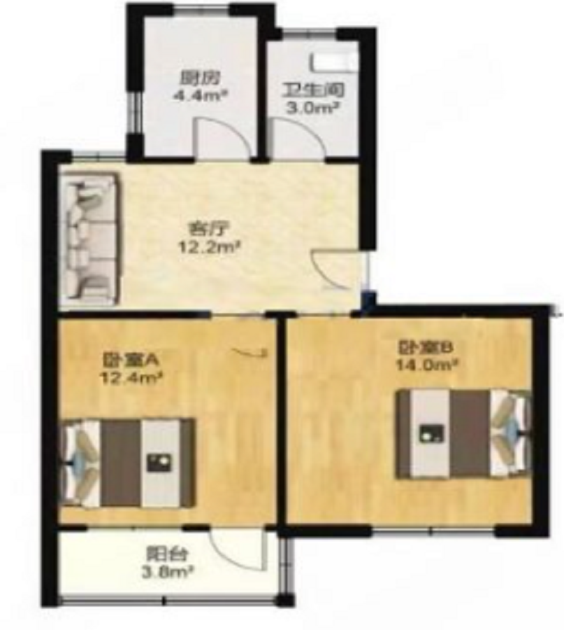 民主新村 2室2厅1卫 65m&sup2;