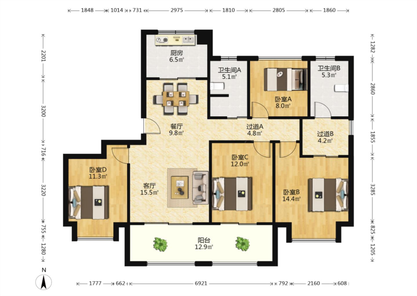公馆1895 4室2厅2卫 139m&sup2;