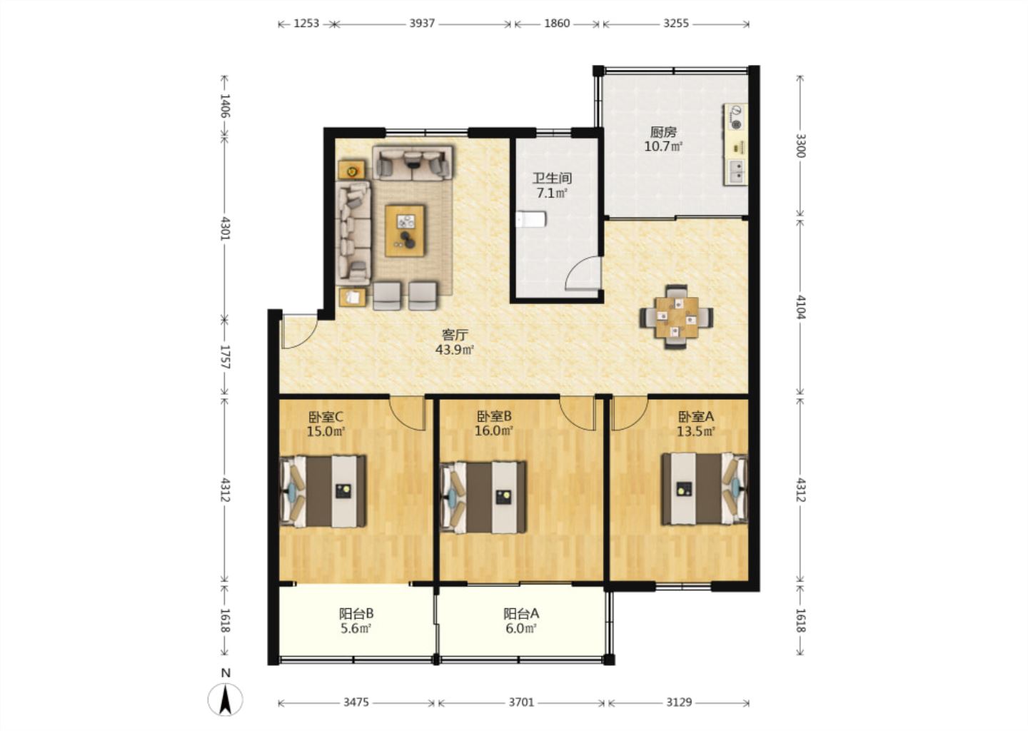 怡安花苑南区 3室2厅1卫 130m&sup2;