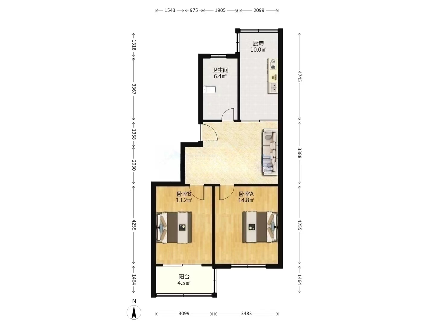 紫东花苑 2室2厅1卫 123.00m&sup2;